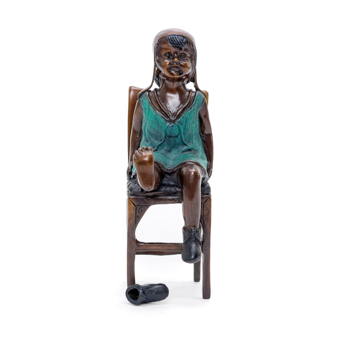Miniature Bronze Sculpture of Girl Seated in Chair.