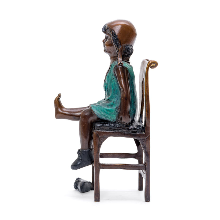 Artistic Bronze Figurine of Thoughtful Young Girl.