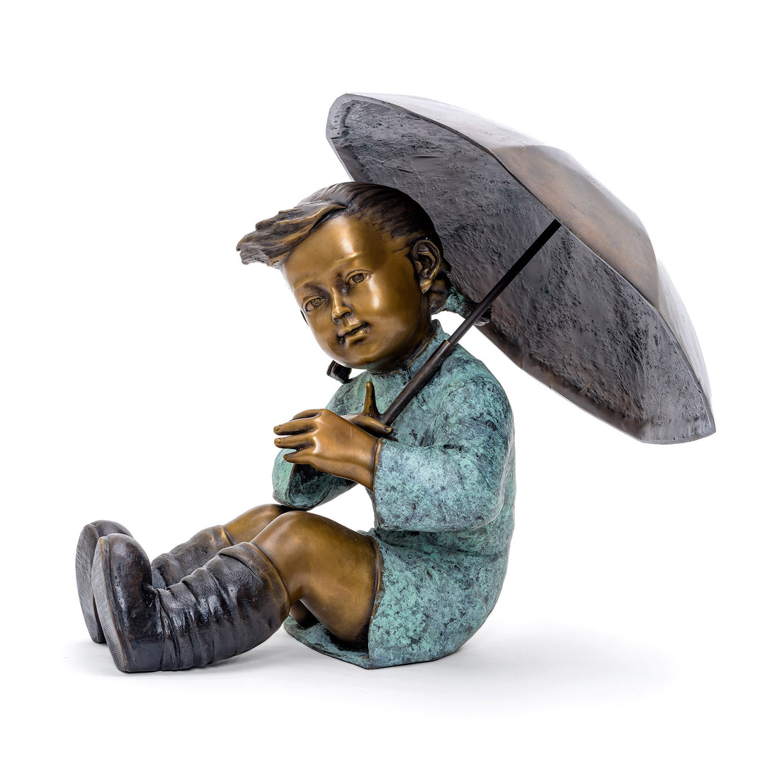 All Bronze Sculpture of Girl with Umbrella.