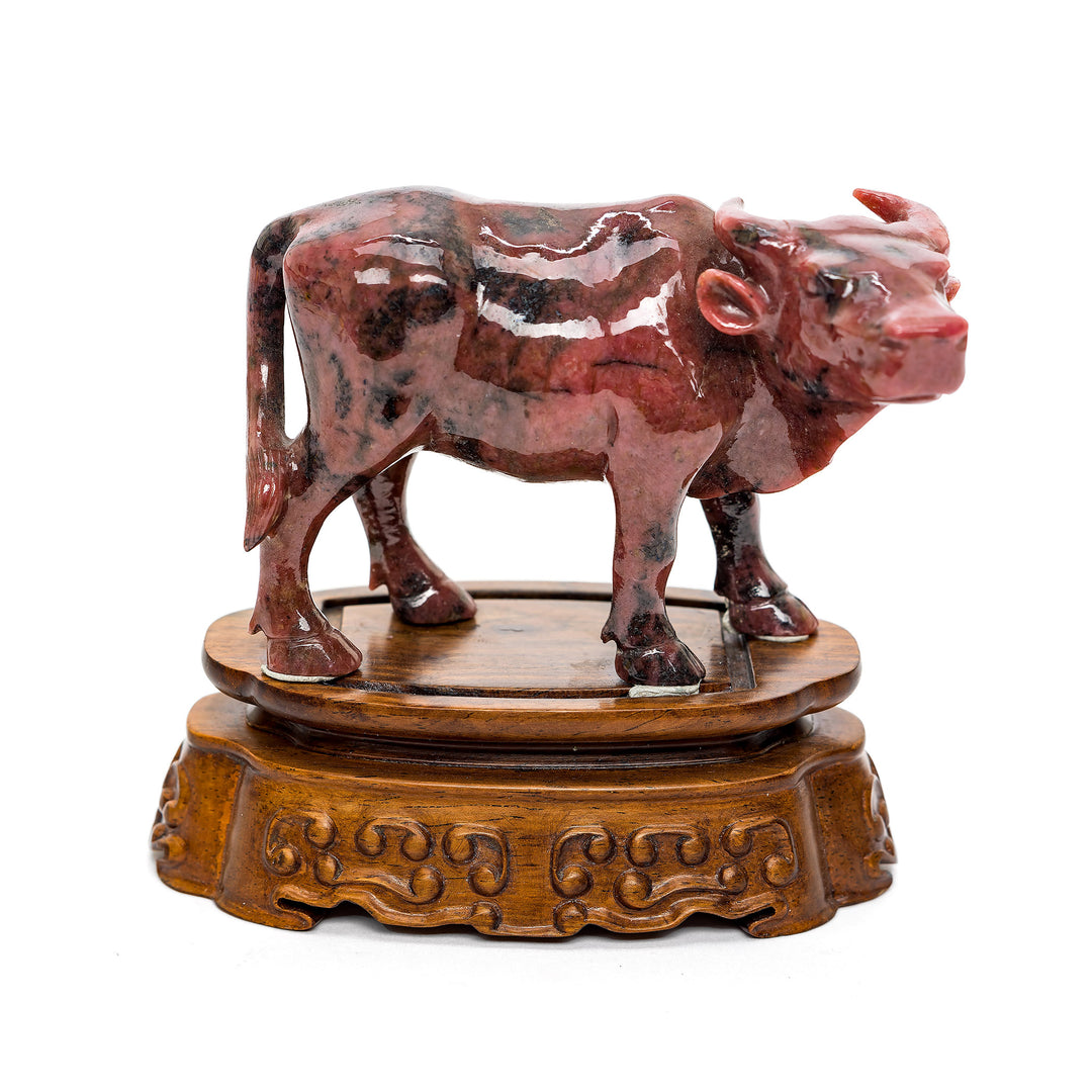 Exquisite rhodonite water buffalo sculpture