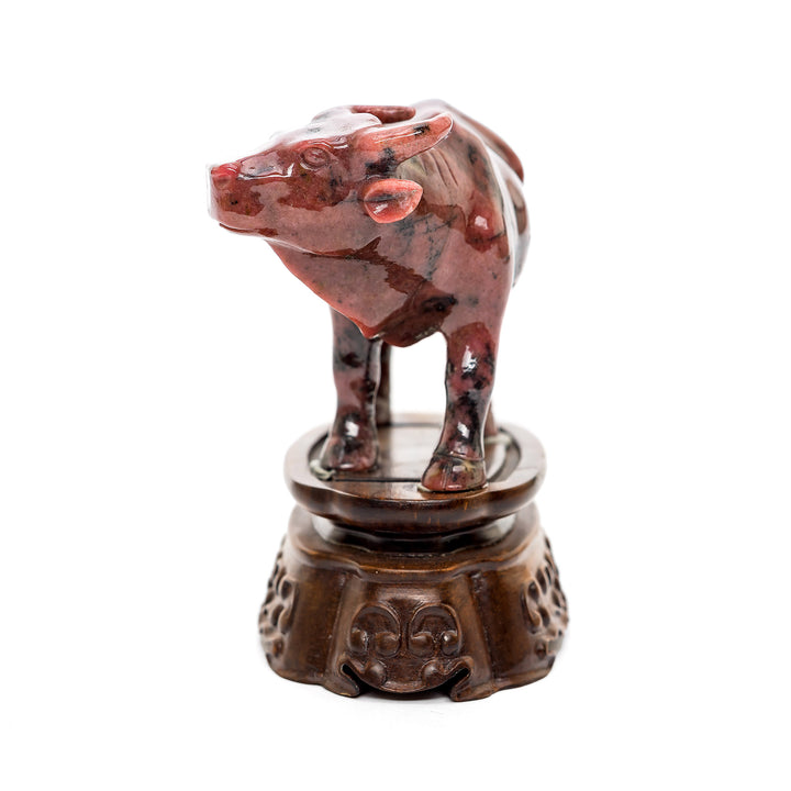 High-quality rhodonite water buffalo carving