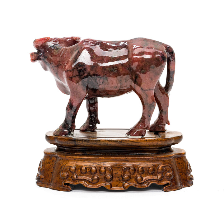 Classic rhodonite water buffalo on decorative base