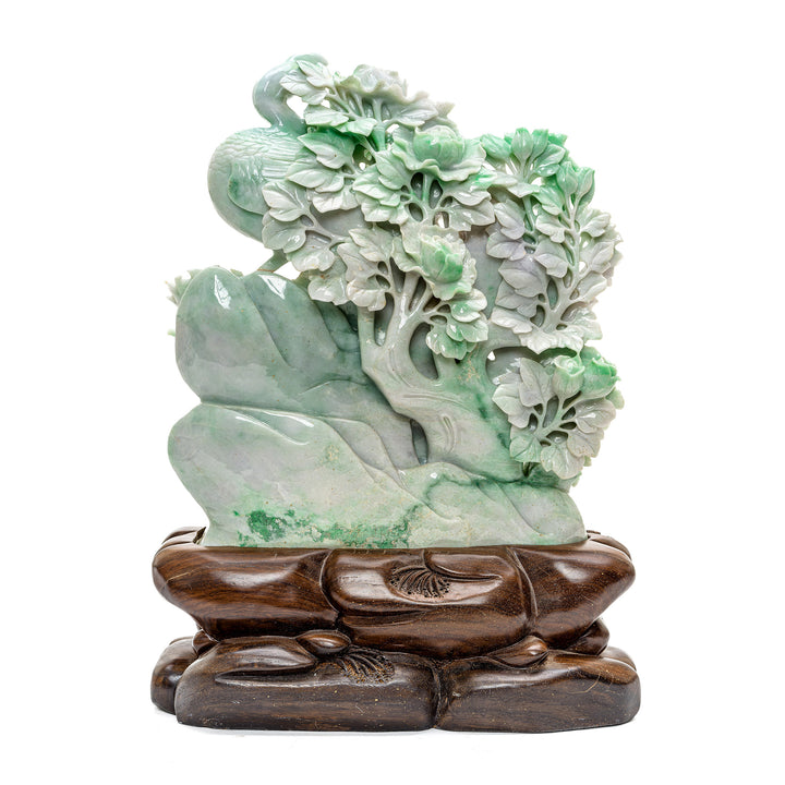 Hand-carved Phoenix and foliage in premium jade for luxurious interiors