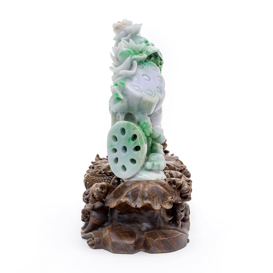 Finely crafted jade artwork featuring traditional Chinese symbols of purity
