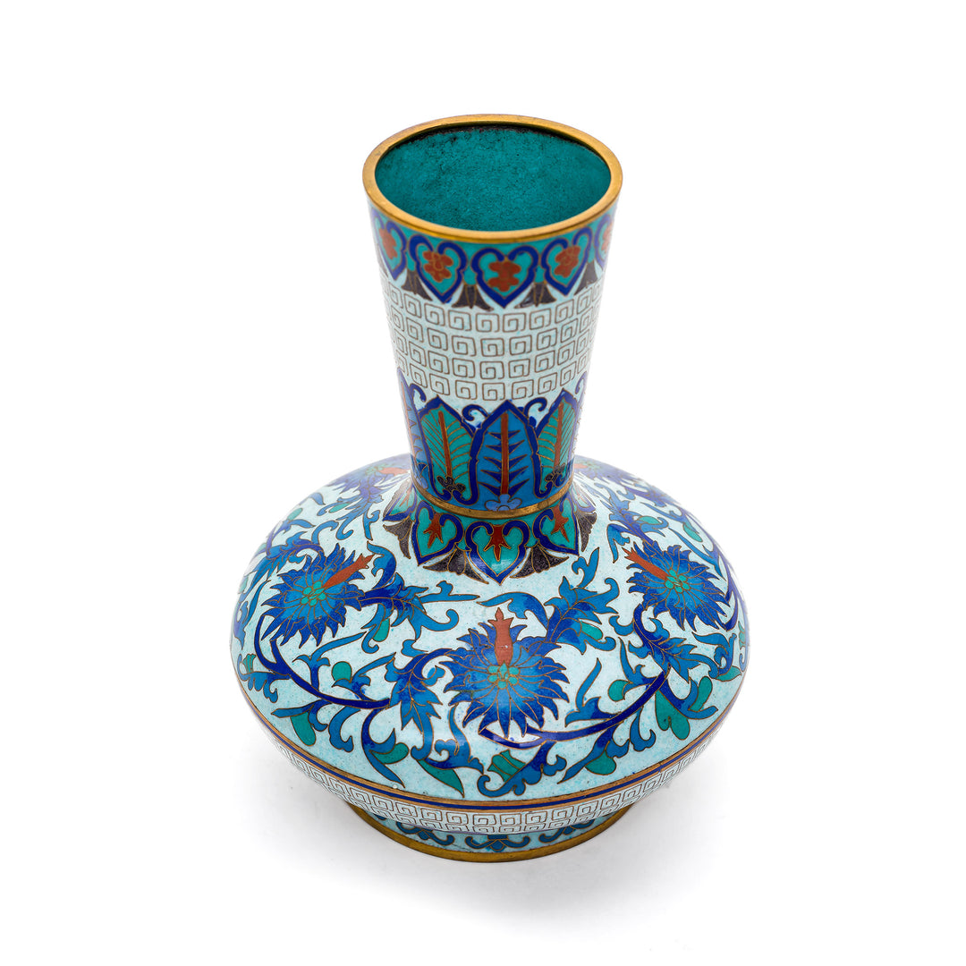 Refined blue cloisonné vase with vibrant designs