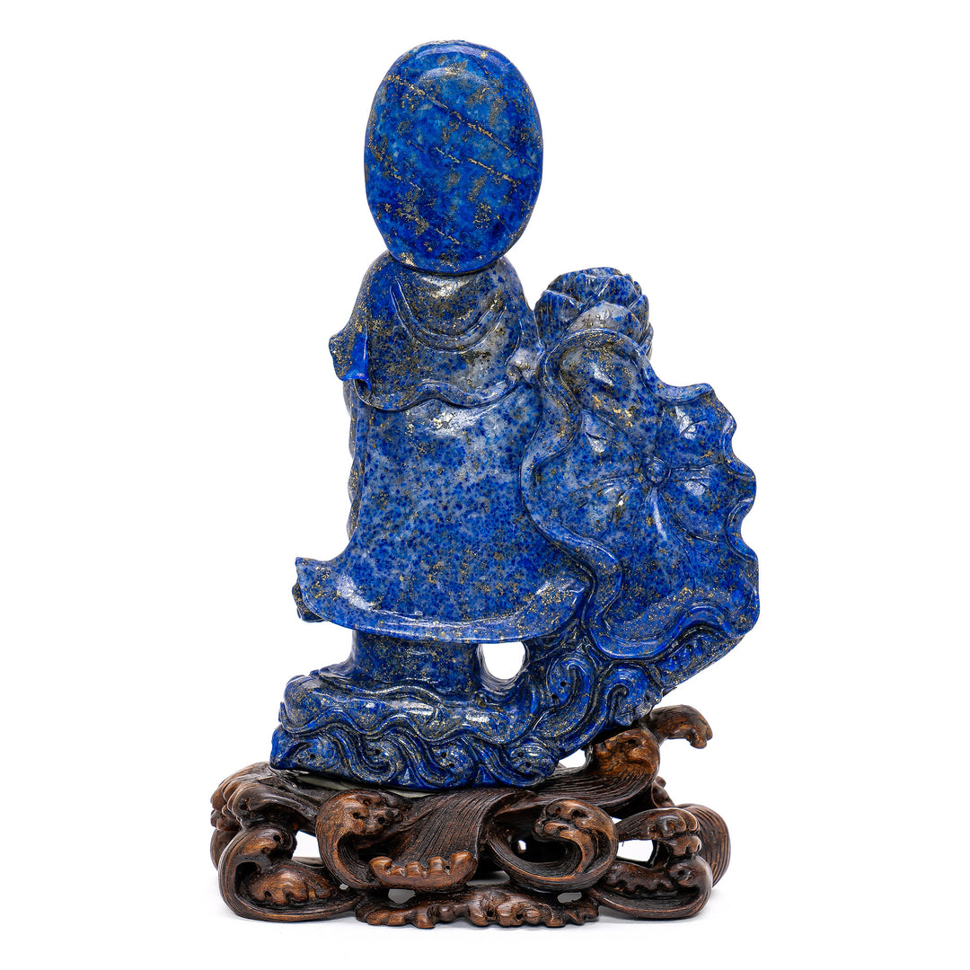 Antique Lapis Guanyin holding jar and willow branch.