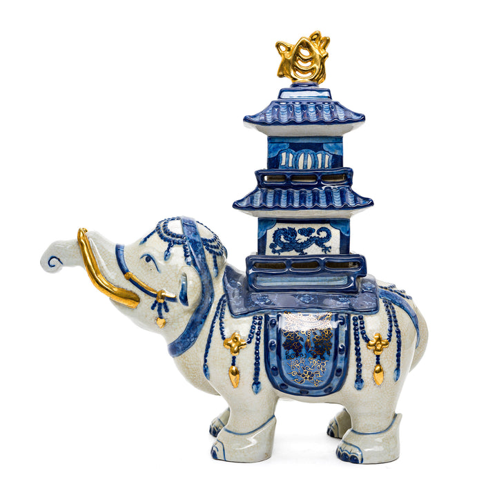 Exquisite blue and white crackle porcelain elephant