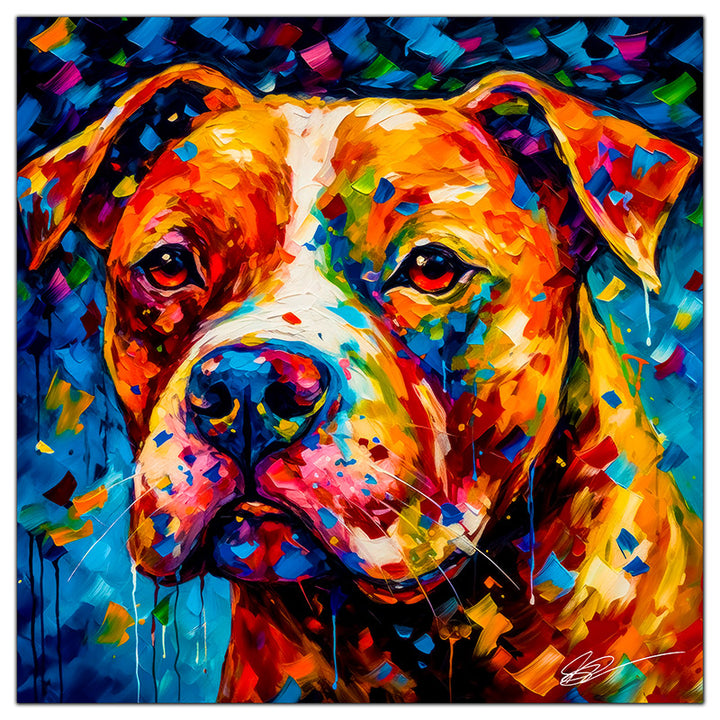 Colorful American Bulldog portrait in modern art style, perfect for home decor.