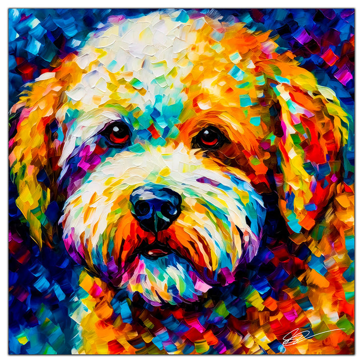 Colorful Bichon Frise portrait in modern art style, perfect for home decor.