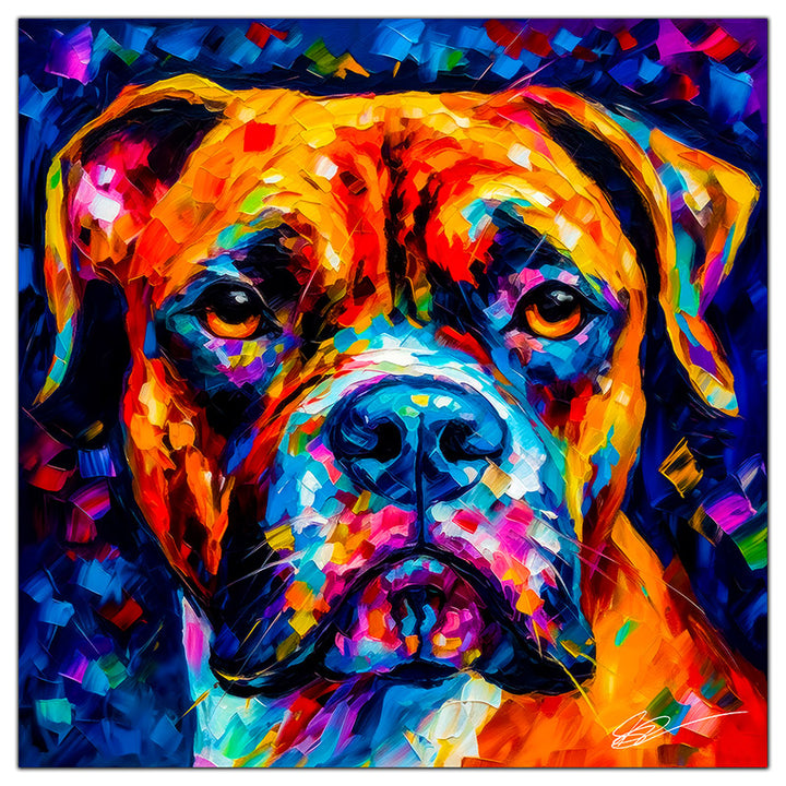 Colorful Boxer portrait in modern art style, perfect for home decor.