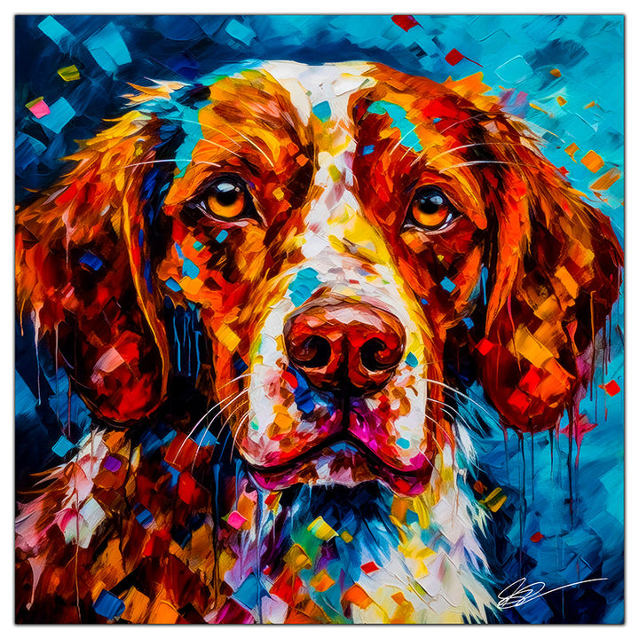 Colorful Brittany portrait in modern art style, perfect for home decor.