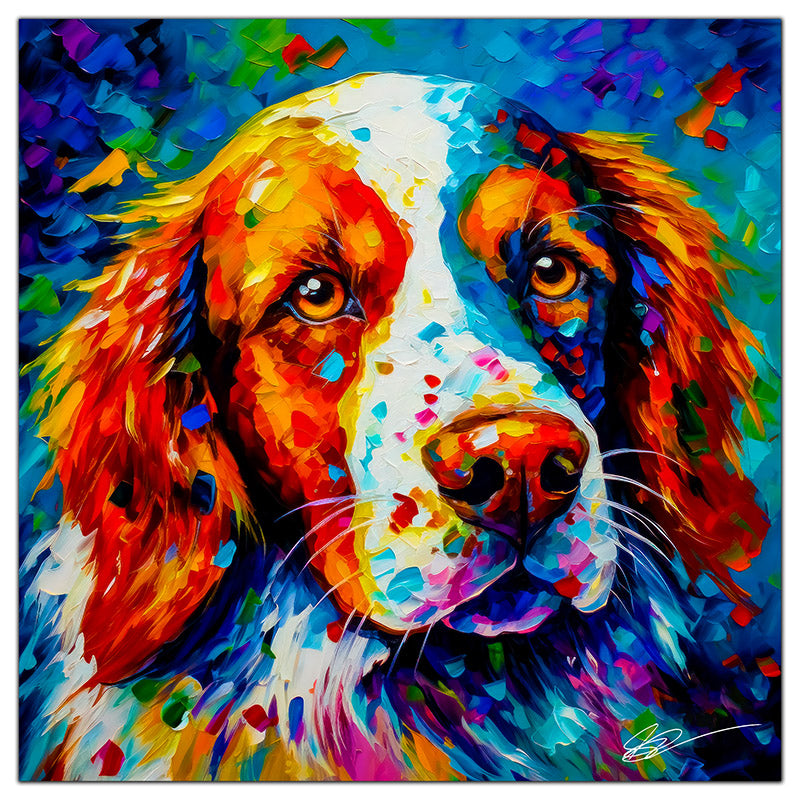 Colorful Brittany portrait in modern art style, perfect for home decor.