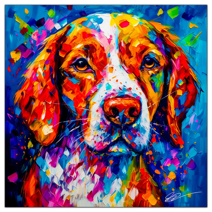 Colorful Brittany portrait in modern art style, perfect for home decor.