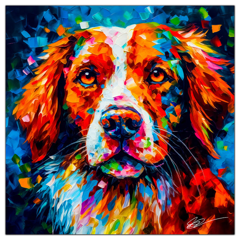 Colorful Brittany portrait in modern art style, perfect for home decor.