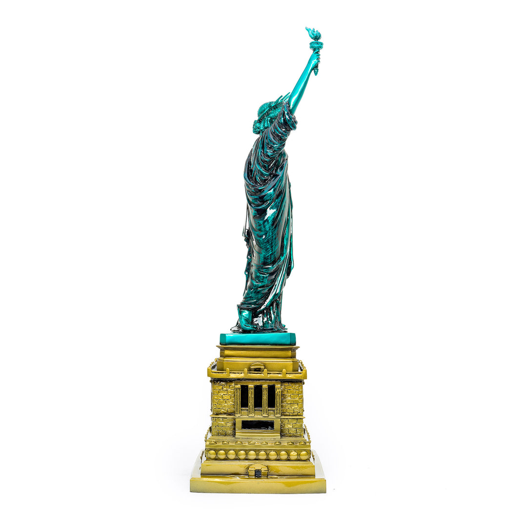 Bronze Lady Liberty home decor piece with vibrant colors.