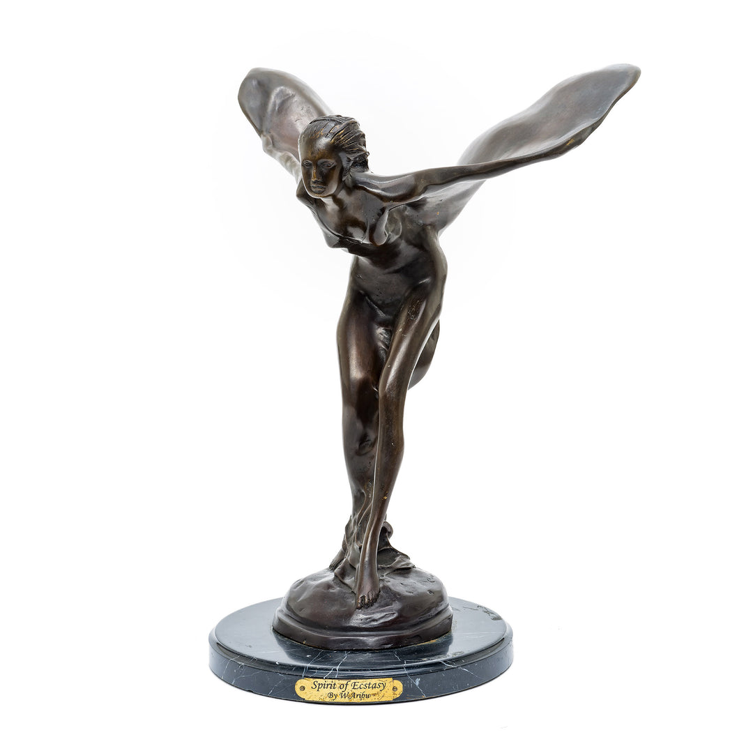 Bronze Spirit of Ecstasy sculpture on custom marble base