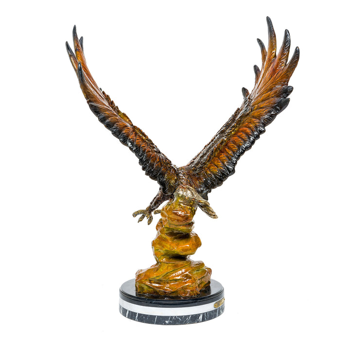 Bronze hunting eagle on marble base with outstretched wings