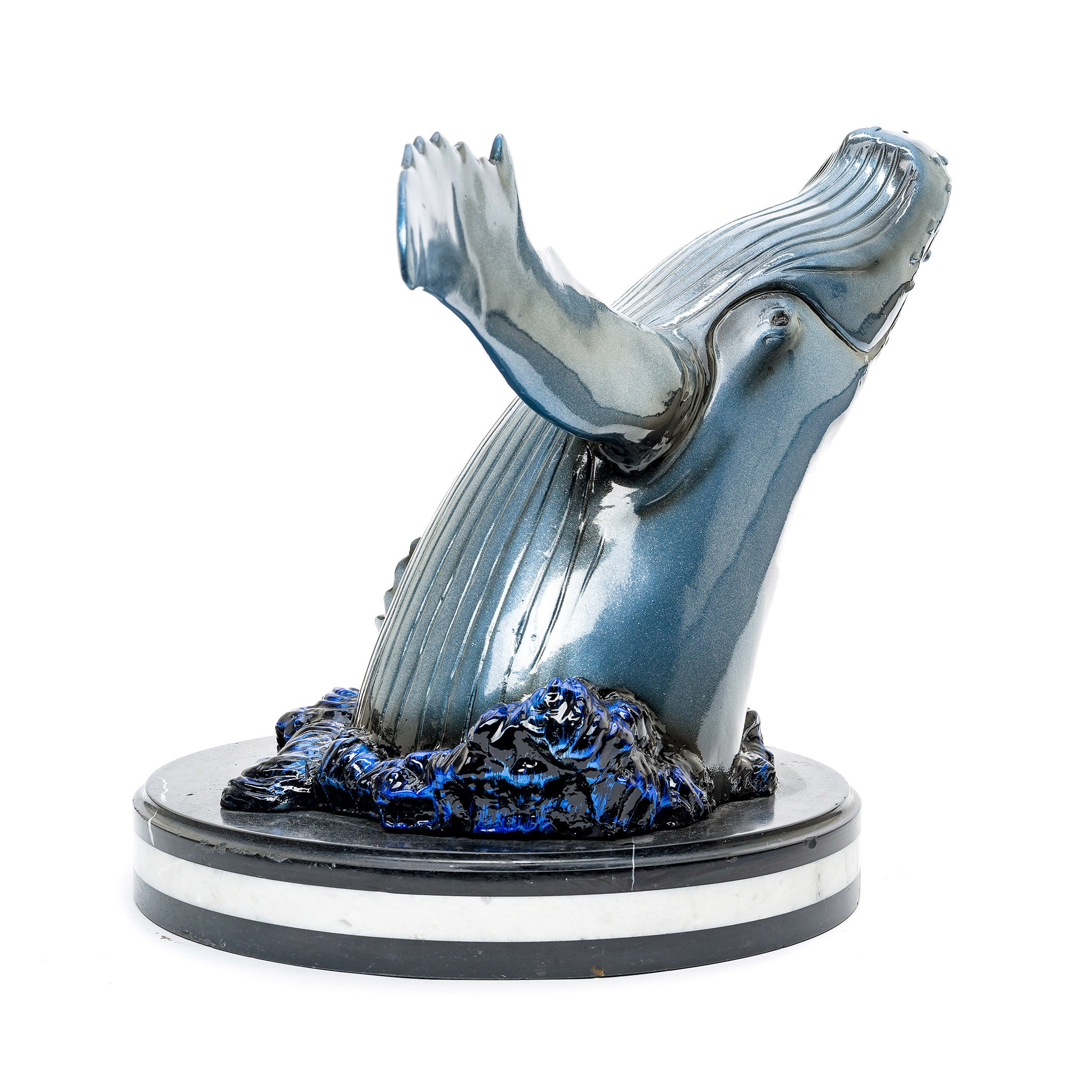 Majestic Bronze Whale Sculpture with Custom Patina and Marbl
