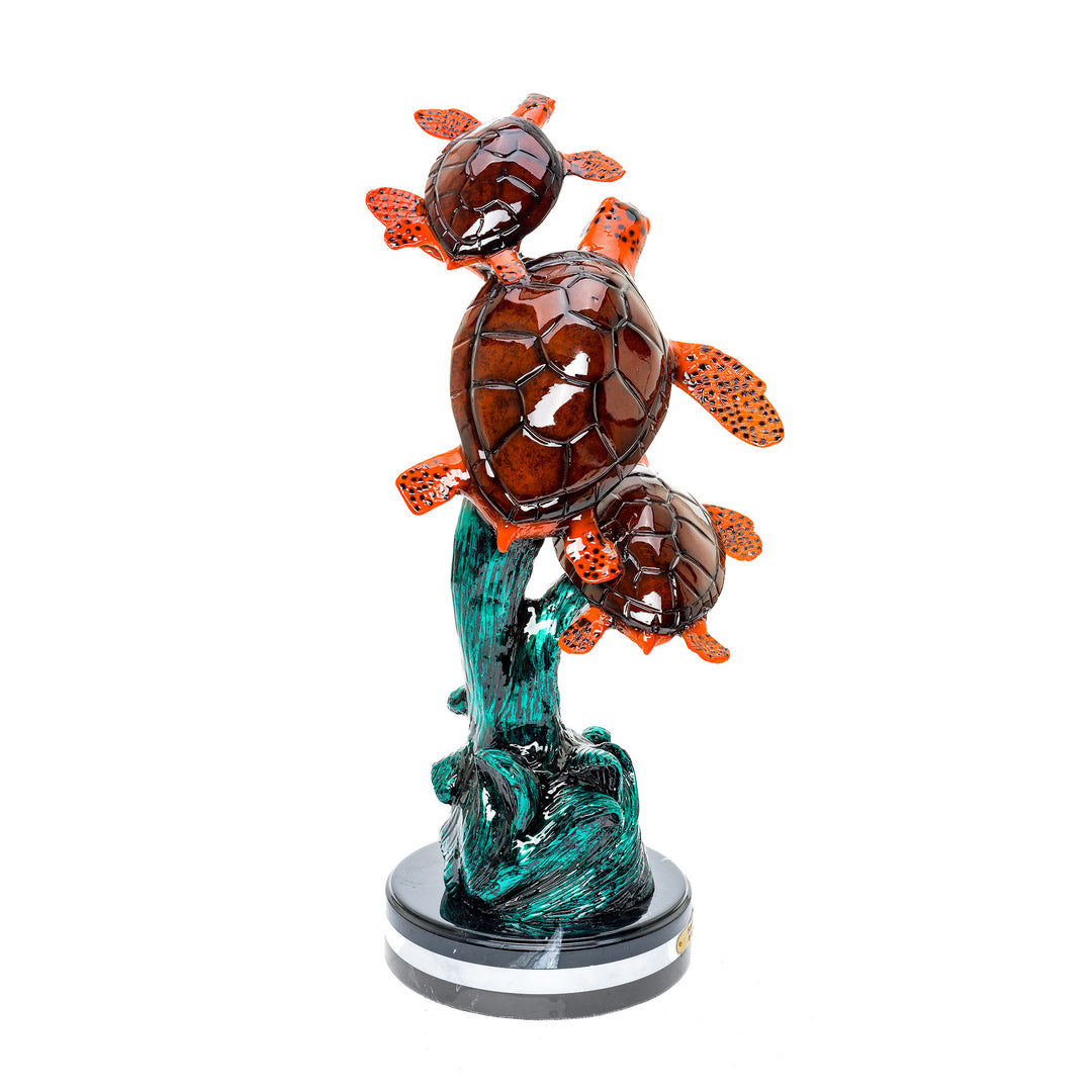 Bronze sea turtle artwork with Ferrari-inspired colors and clear coat.