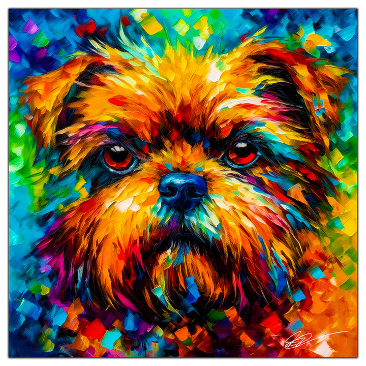 Colorful Brussels Griffon portrait in modern art style, perfect for home decor.