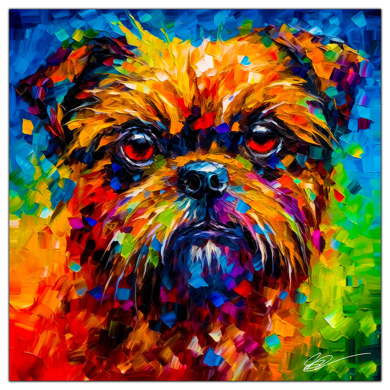 Colorful Brussels Griffon portrait in modern art style, perfect for home decor.