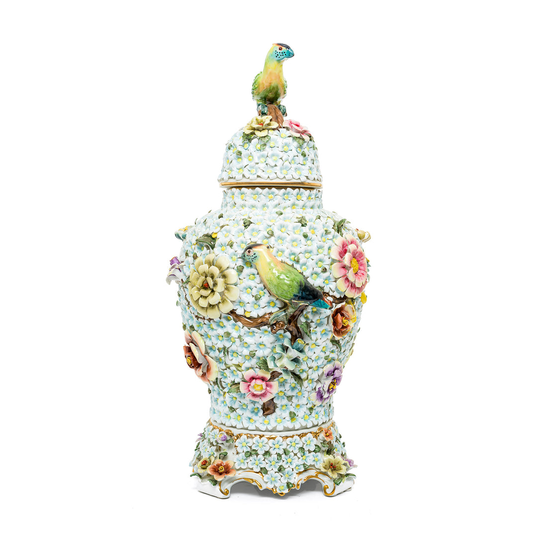 Capodimonte floral vase with intricate "Millions Flowers" design.