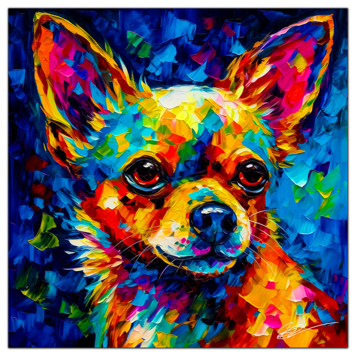 Colorful Chihuahua portrait in modern art style, perfect for home decor.