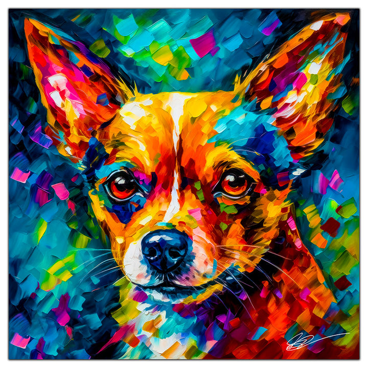 Colorful Chihuahua portrait in modern art style, perfect for home decor.