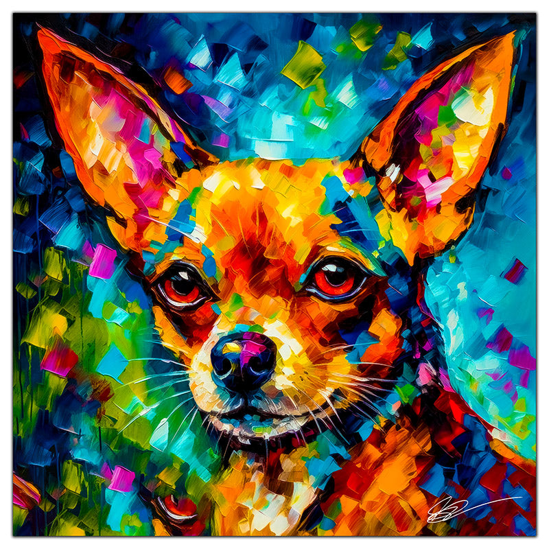 Colorful Chihuahua portrait in modern art style, perfect for home decor.