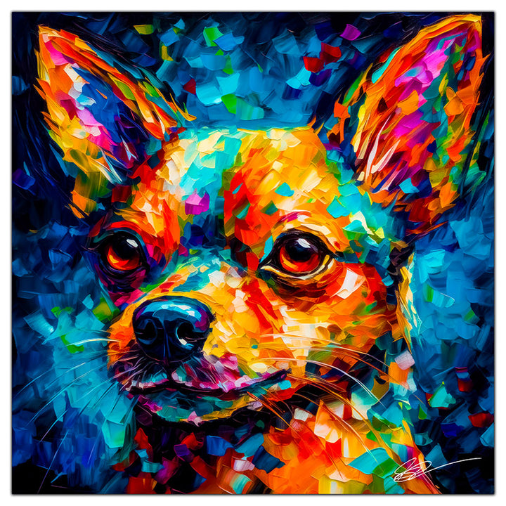 Colorful Chihuahua portrait in modern art style, perfect for home decor.