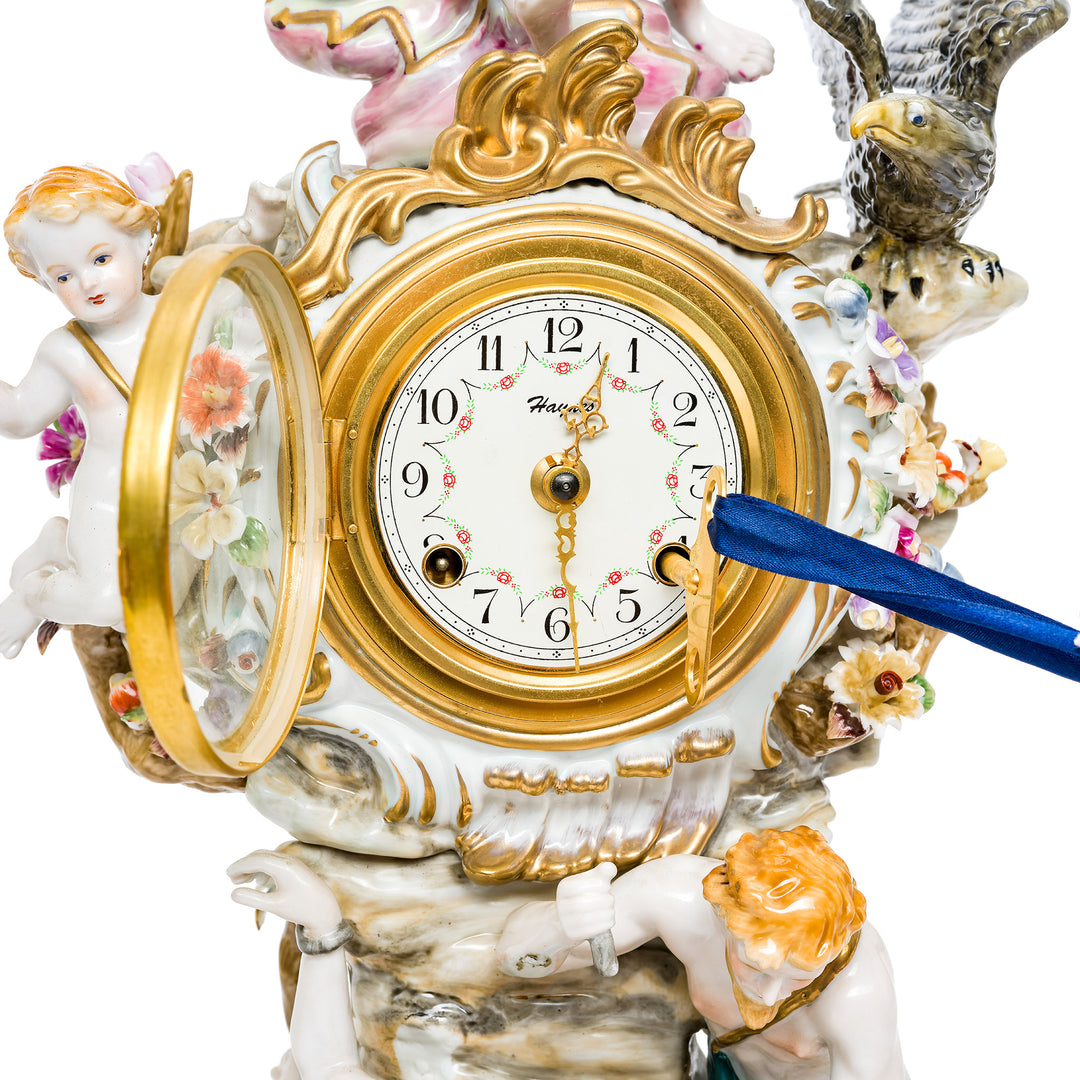 Close-up of Dresden Porcelain clock and ornate details.