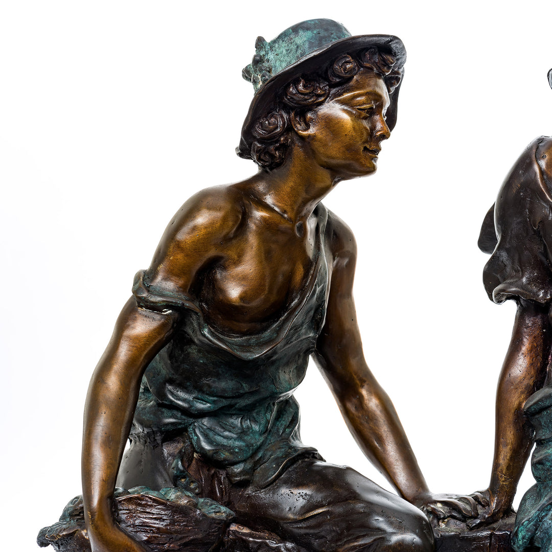 Close-up of custom patina on Whispers of the Harvest sculpture.
