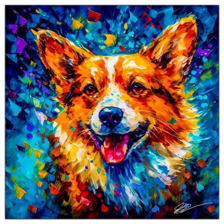 Colorful Corgi portrait in modern art style, perfect for home decor.