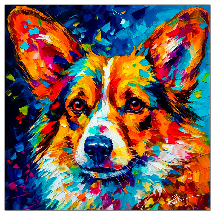 Colorful Corgi portrait in modern art style, perfect for home decor.