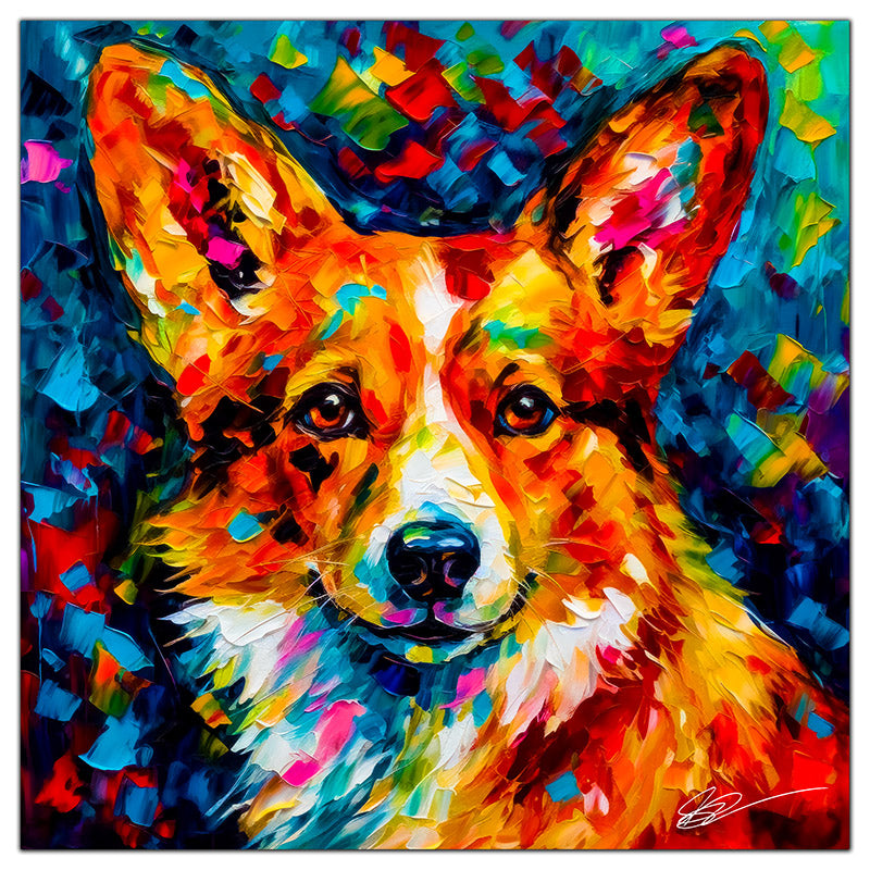 Colorful Corgi portrait in modern art style, perfect for home decor.