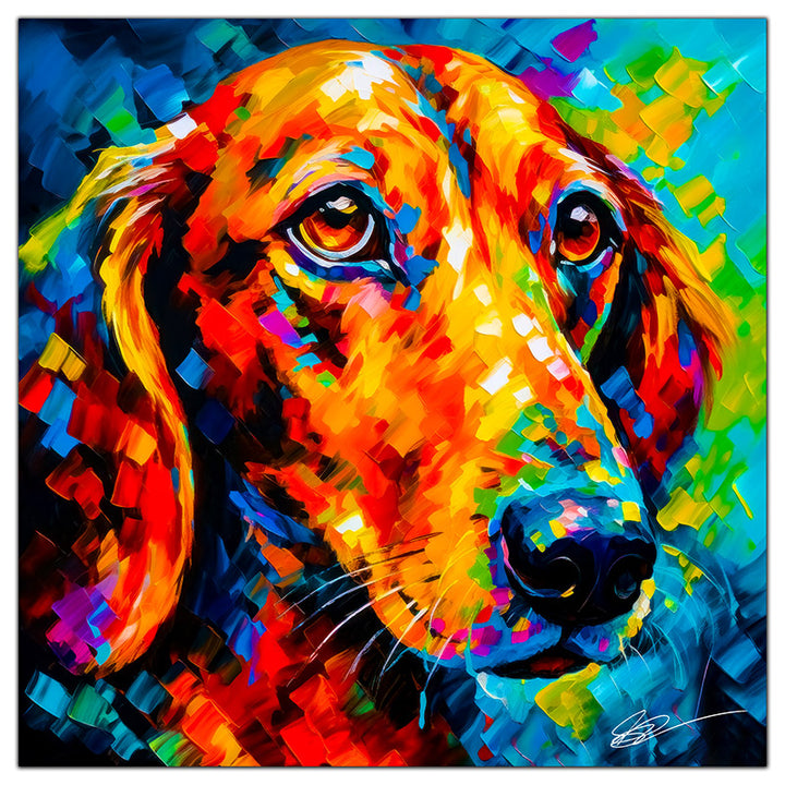 Colorful Dachshund portrait in modern art style, perfect for home decor.