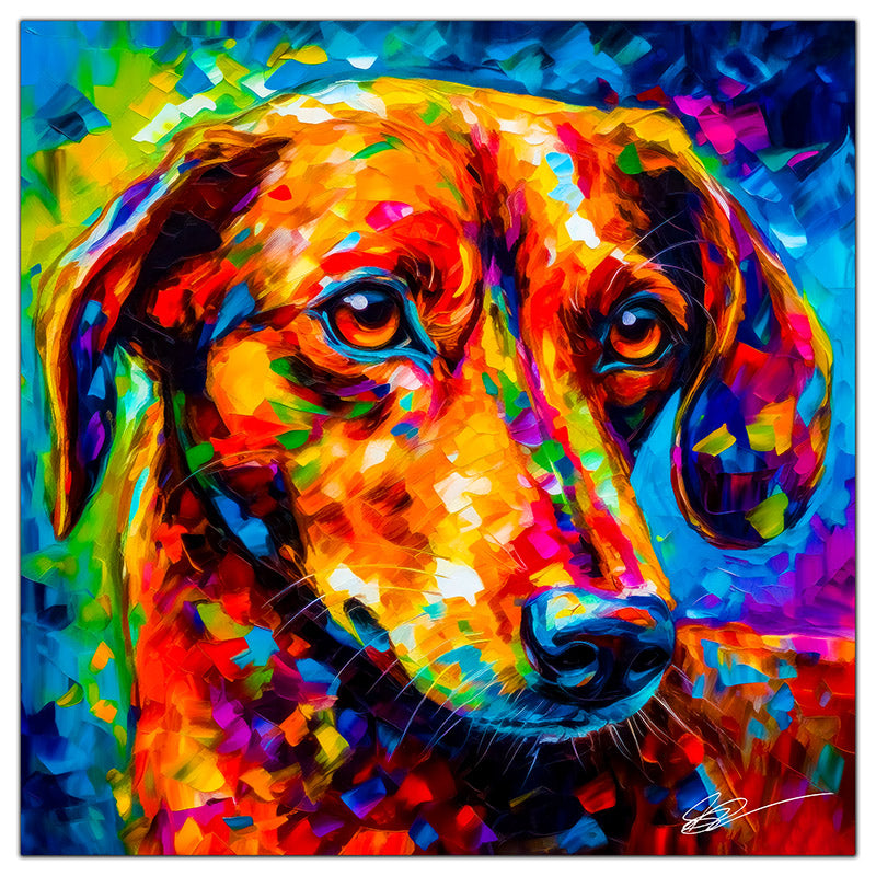 Colorful Dachshund portrait in modern art style, perfect for home decor.
