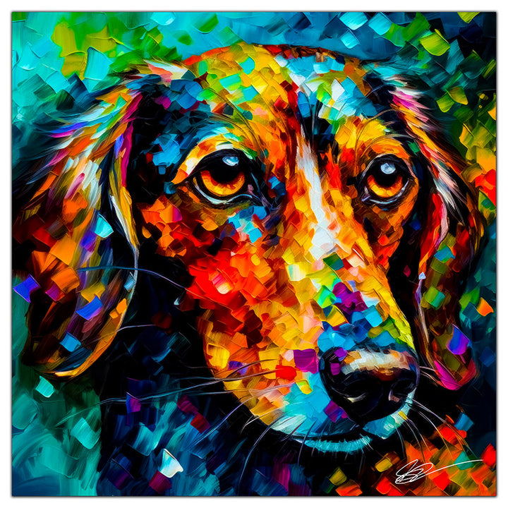 Colorful Dachshund portrait in modern art style, perfect for home decor.