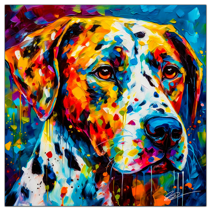 Colorful Dalmatian portrait in modern art style, perfect for home decor.