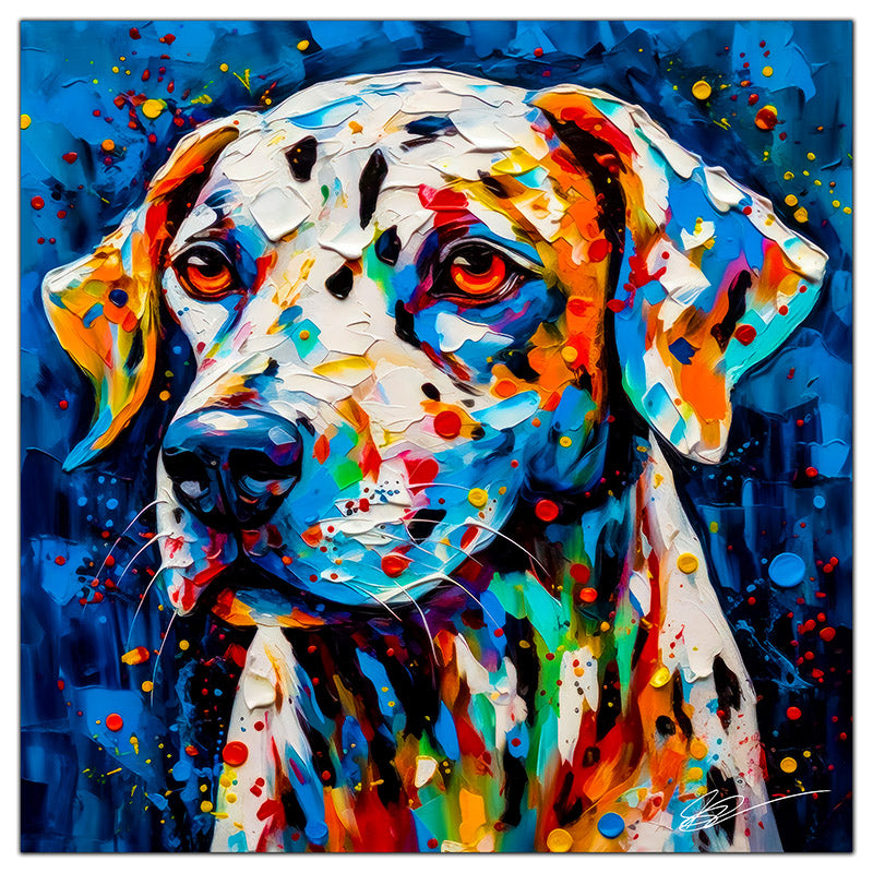 Colorful Dalmatian portrait in modern art style, perfect for home decor.