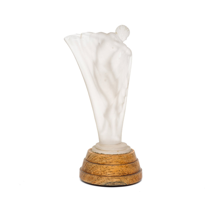 Elegant Art Deco glass sculpture with wood base