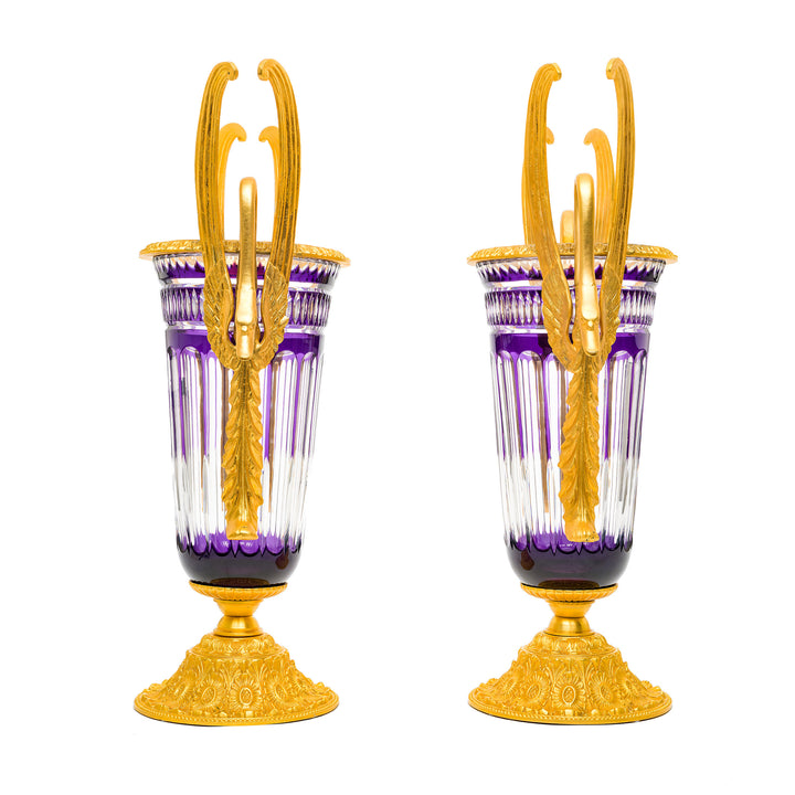 Elegant amethyst and gold accent crystal vases