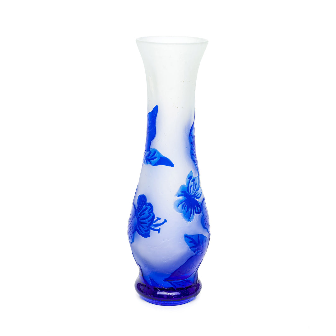 Elegant blue and white cameo glass vase