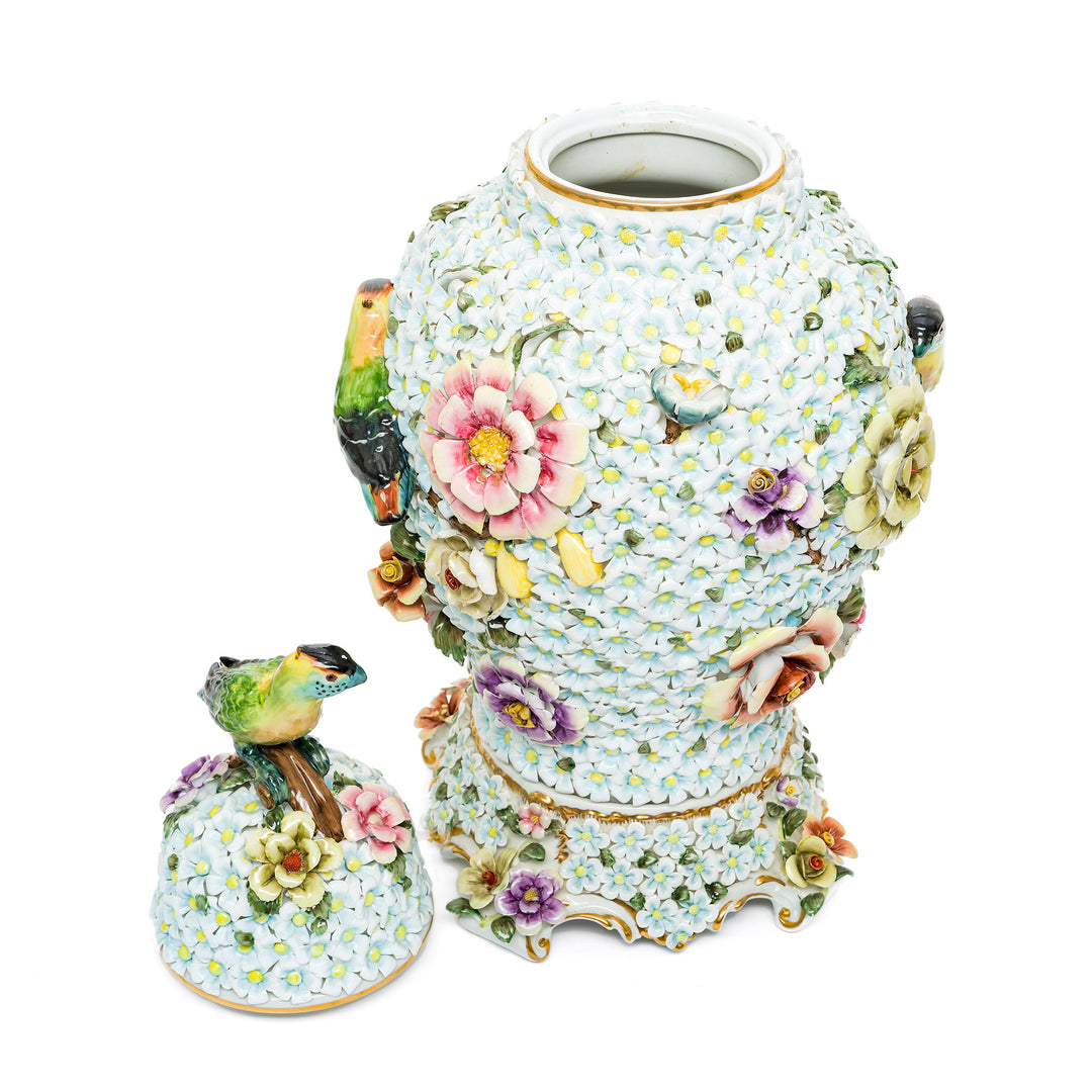 Exquisite Capodimonte porcelain vase with nature-inspired design.