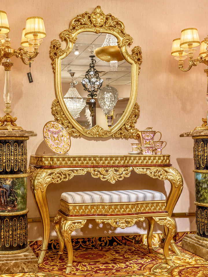 Opulent Italian hand-carved vanity adorned with gold.
