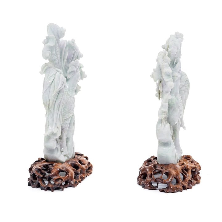Exquisite jade rooster sculptures with intricate details