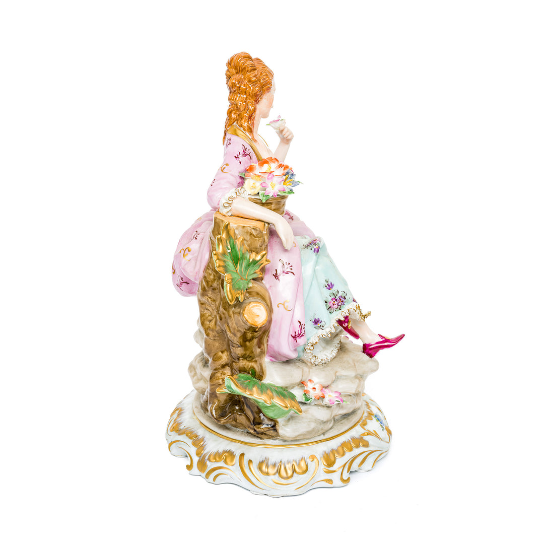 Exquisite craftsmanship in Dresden Porcelain Flower Lady’s gown.