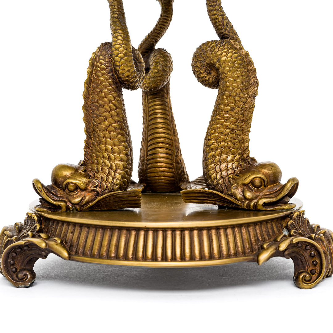 Exquisite porcelain bowl with bronze handles and koi fish base.