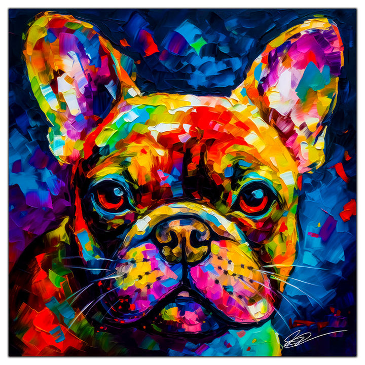 Colorful French Bulldog portrait in modern art style, perfect for home decor.