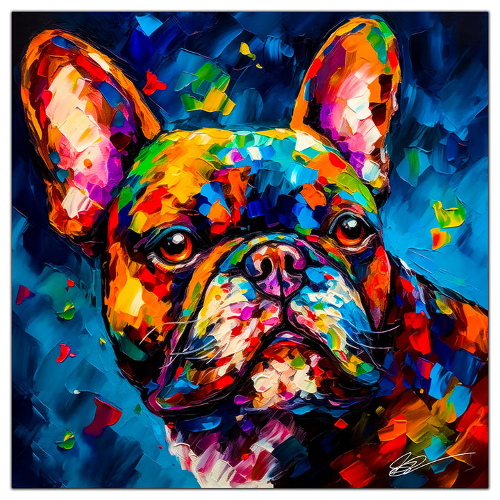 Colorful French Bulldog portrait in modern art style, perfect for home decor.